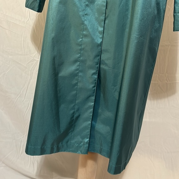 Vintage Trenchcoat Women L Turquoise Metallics Shimmer with Pockets Button Down - Picture 5 of 17